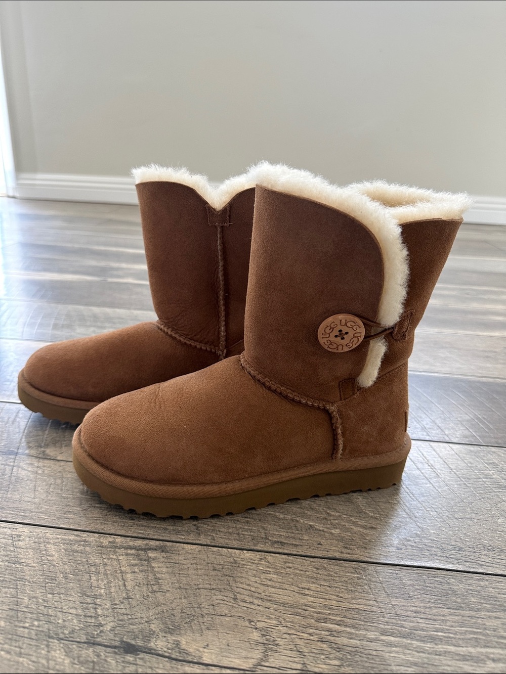 UGG Women’s Classic Button Suede Boots in Chestnut Brown